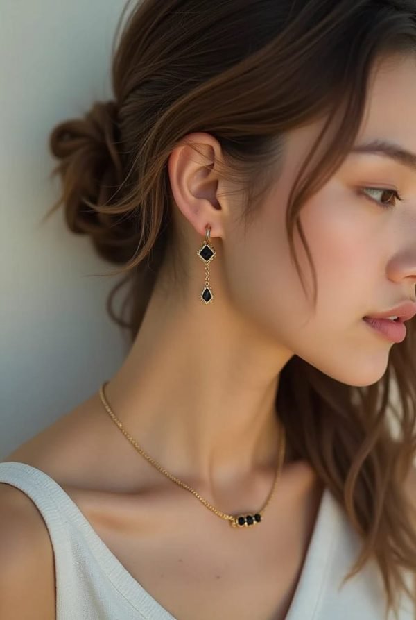 Golden Noir – Black Tourmaline & 18K Gold Set