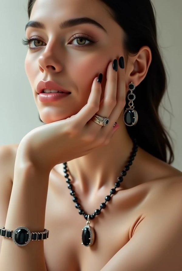 Black Tourmaline & White Gold Jewelry Set – A Bold Statement of Luxury