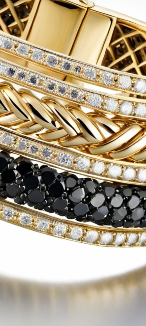 Royal Noir Bracelet : 18K Yellow Gold Bracelet with White & Black Diamonds - Image 5