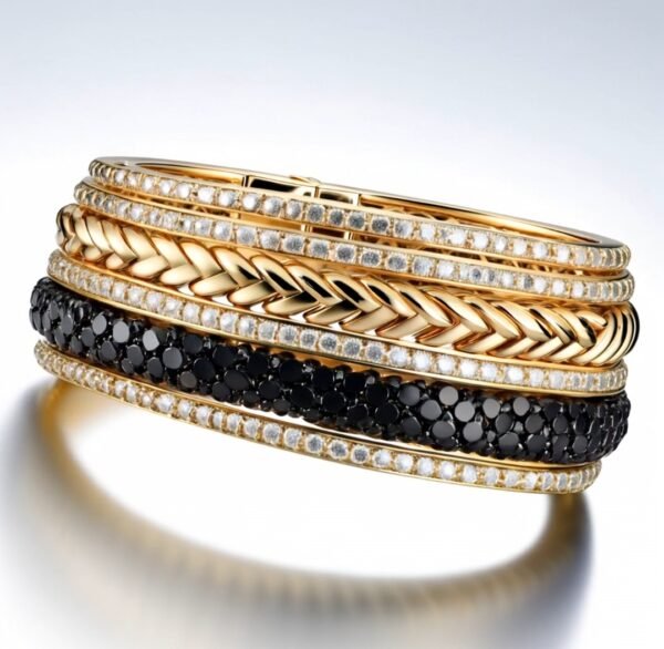 Royal Noir Bracelet : 18K Yellow Gold Bracelet with White & Black Diamonds - Image 2