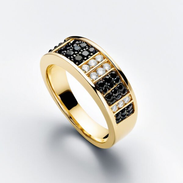 Eclipse Royal : Yellow Gold Ring with Black and White Diamonds