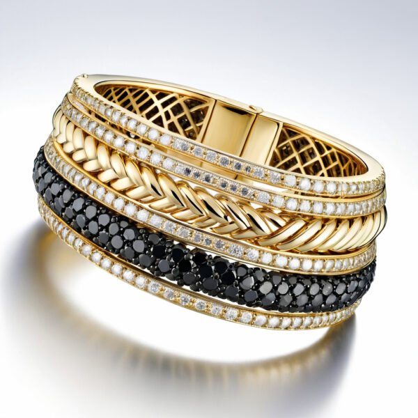 Royal Noir Bracelet : 18K Yellow Gold Bracelet with White & Black Diamonds