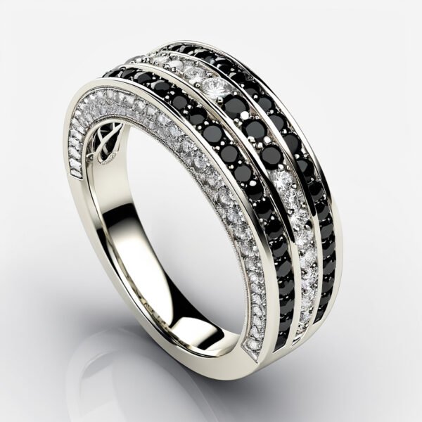 Eclipse Harmony : White Gold Black & White Diamond Halo Ring - Image 2
