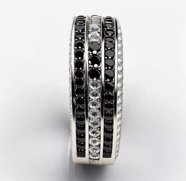 Eclipse Harmony : White Gold Black & White Diamond Halo Ring - Image 3