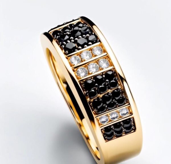 Eclipse Royal : Yellow Gold Ring with Black and White Diamonds - Image 4