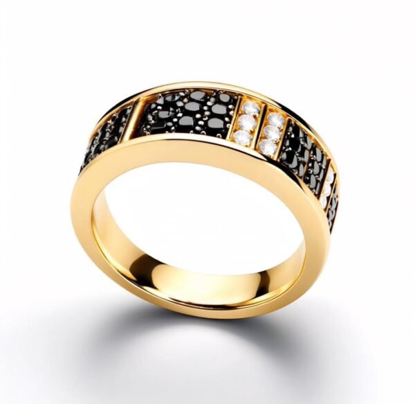 Eclipse Royal : Yellow Gold Ring with Black and White Diamonds - Image 3