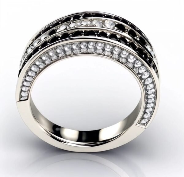 Eclipse Harmony : White Gold Black & White Diamond Halo Ring - Image 4