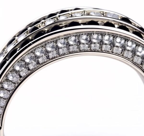 Eclipse Harmony : White Gold Black & White Diamond Halo Ring - Image 5