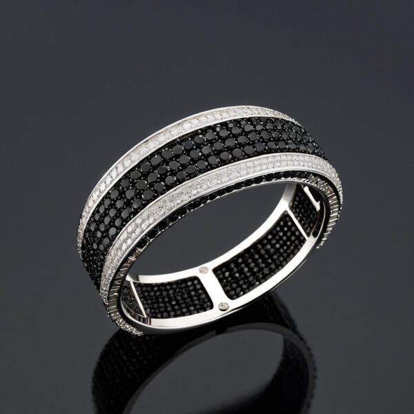 Noir Majesty :  White Gold Black & White Diamond Cuff Bracelet - Image 2