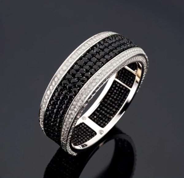 Noir Majesty :  White Gold Black & White Diamond Cuff Bracelet - Image 3
